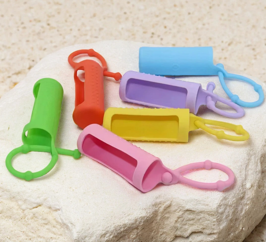 Bright and Fun Essential Oil Holder - Silicone Sleeves and Keychain Case to Keep Your Essential Oil Bottles Safe